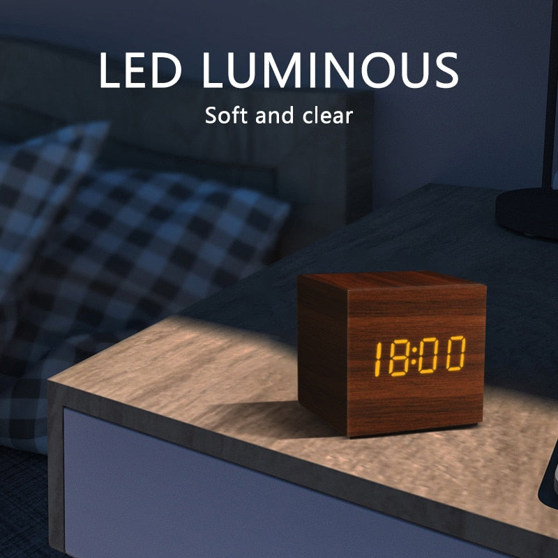 Table Voice Control Digital Wood Alarm Clock