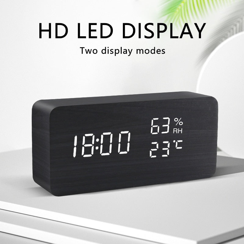Table Voice Control Digital Wood Alarm Clock