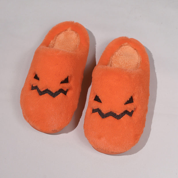 Cute Halloween Pumpkin Slippers Winter Warm Plush Bedroom Floor Home Slippers Casual Slip On Comfortable Cozy Indoor House Shoes
