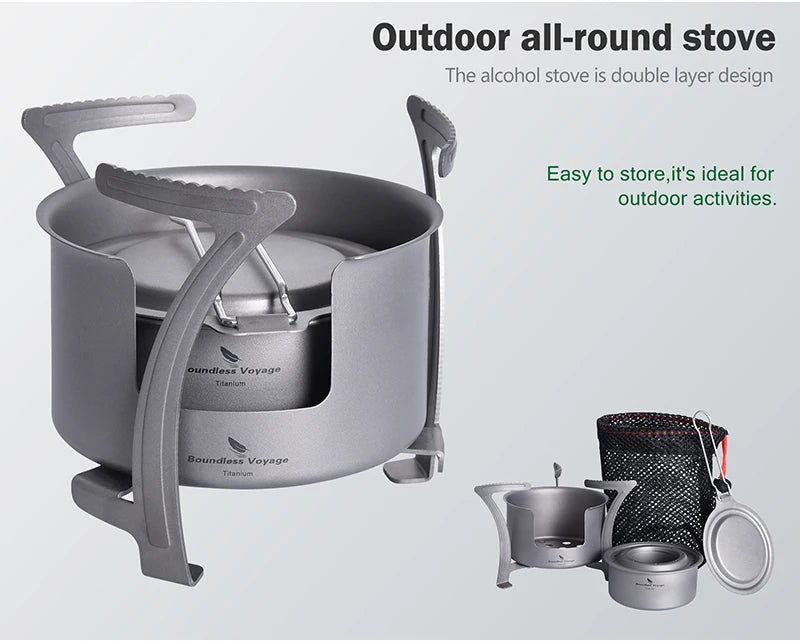 Boundless Voyage Ultralight Titanium Wood Burning Stove Camping Alcohol Stove Outdoor Multi-Fuels Mini Stove Small Stove