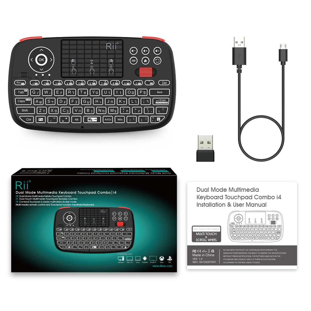 Original Rii i4 Bluetooth US/RU/HE/ES/FR Keyboard Portable Mini Wireless Keyboard With Backlit Keypad Touchpad Android/Window