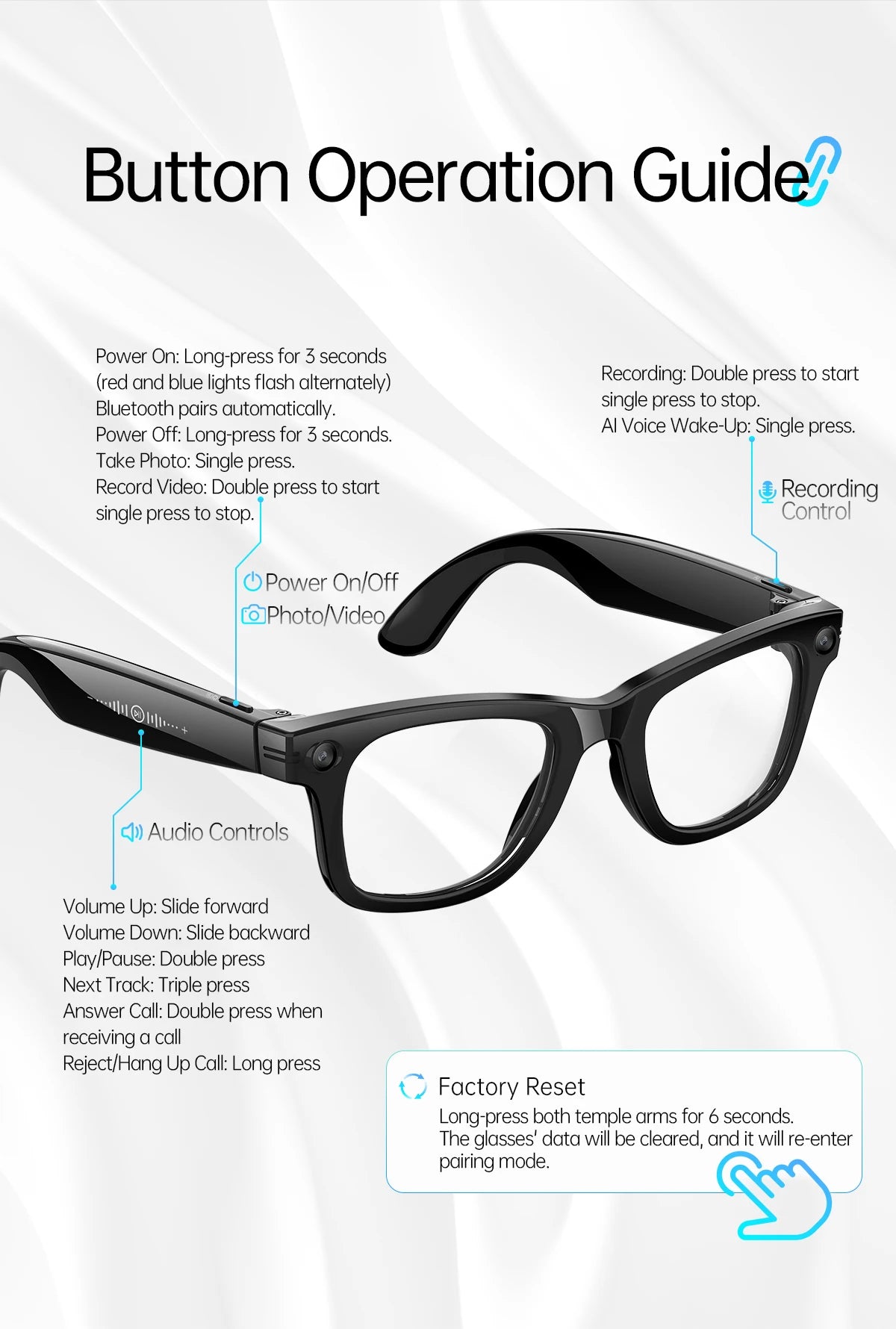 W620 AI Smart Glasses 5MP Camera Optical Image Stabilization WiFi Transfer  IP66 Waterproof