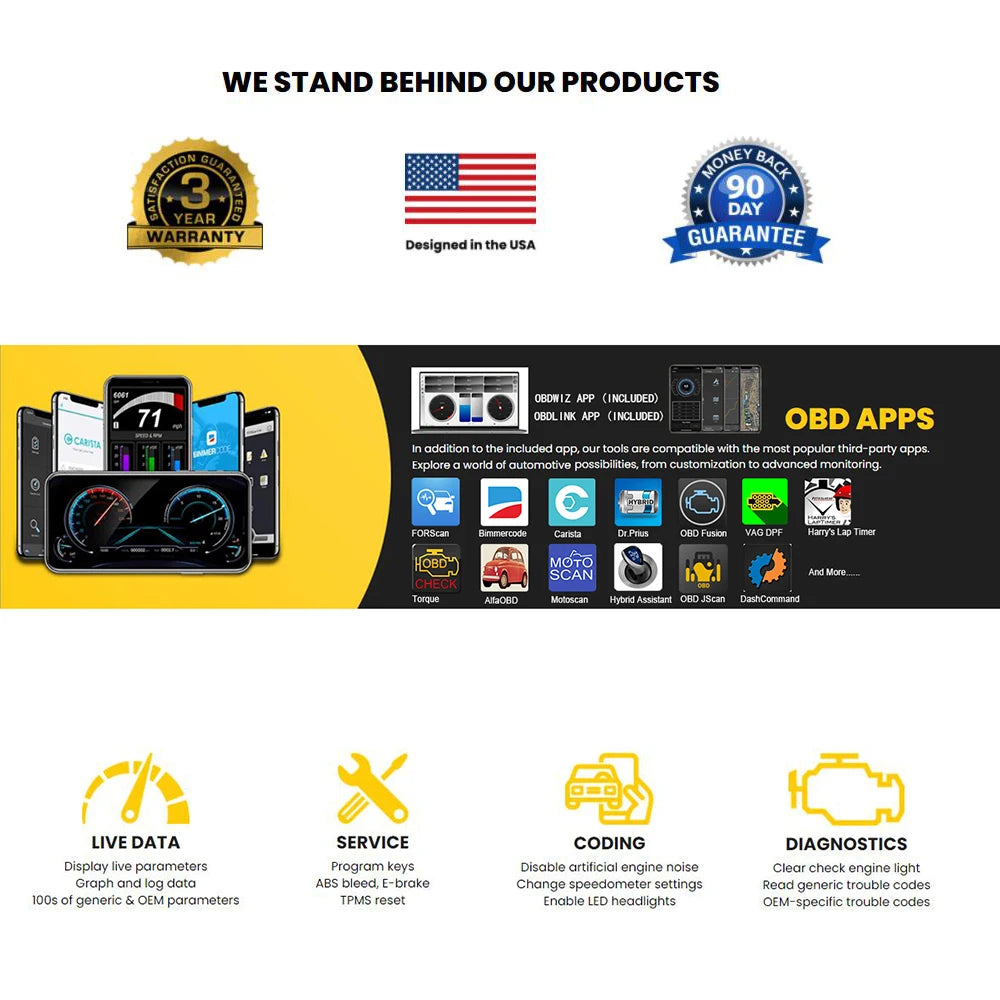 OBDLink LX MX+ OBD2 Scanner ELM327 Diagnostic Scan Tool for iPhone, iPad, Android, Kindle Fire or Windows Device