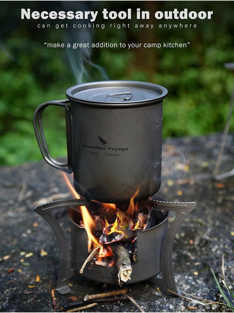 Boundless Voyage Ultralight Titanium Wood Burning Stove Camping Alcohol Stove Outdoor Multi-Fuels Mini Stove Small Stove