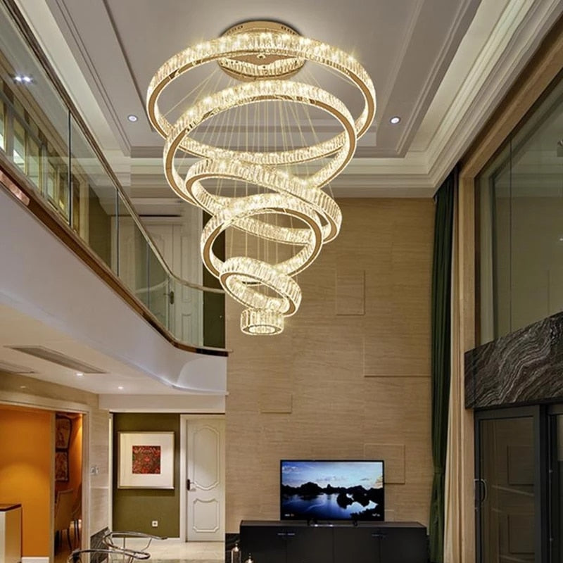 Remote Luxury Modern Ring Crystal Chandelier Lighting