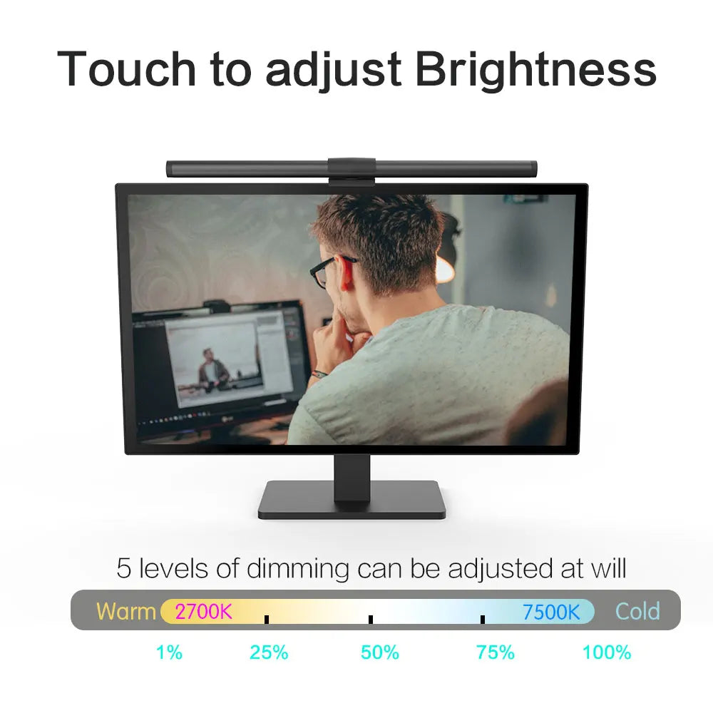 30CM RGB Screen Hanging Light Bar for Computer Laptop Gaming Work Stepless Dimming Eye Protection