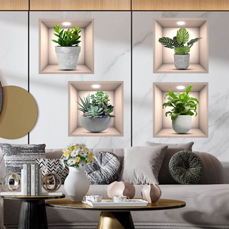 4pcs Plant Pattern Wall Sticker For Living Room