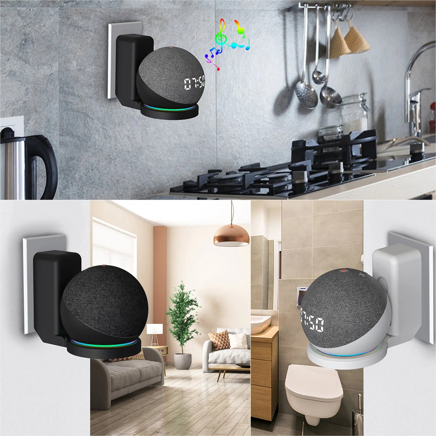 Wall Outlets Holder for Echo Dot 5th Gen / Echo Dot 4th Generation with Cable Storage, PC Hard Case Matte Alexa Speaker Bracket