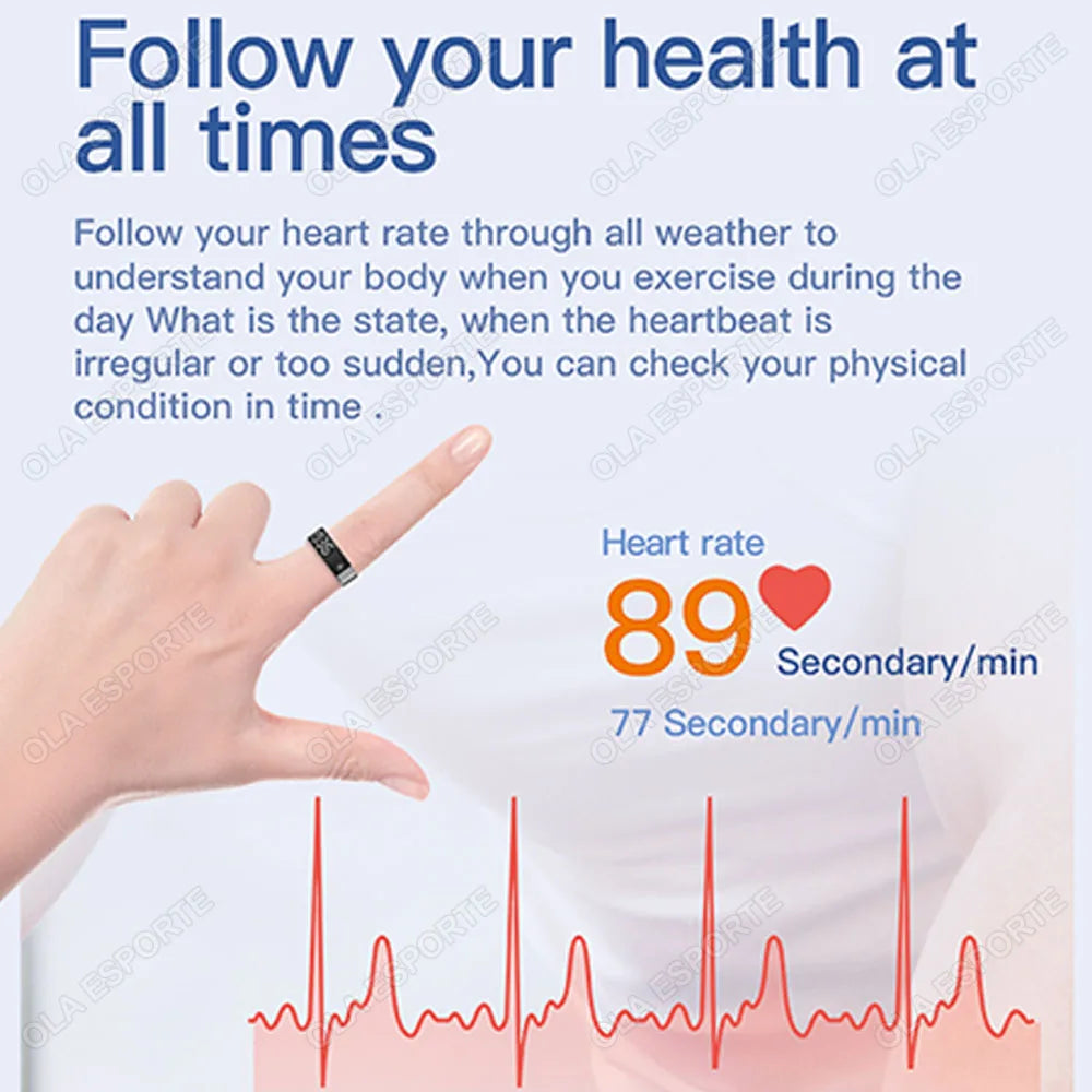 SR08 Smart Ring with Charging Box for Men Women LED Display Screen Gesture Control Health Monitor 5ATM Waterproof Sports Rings