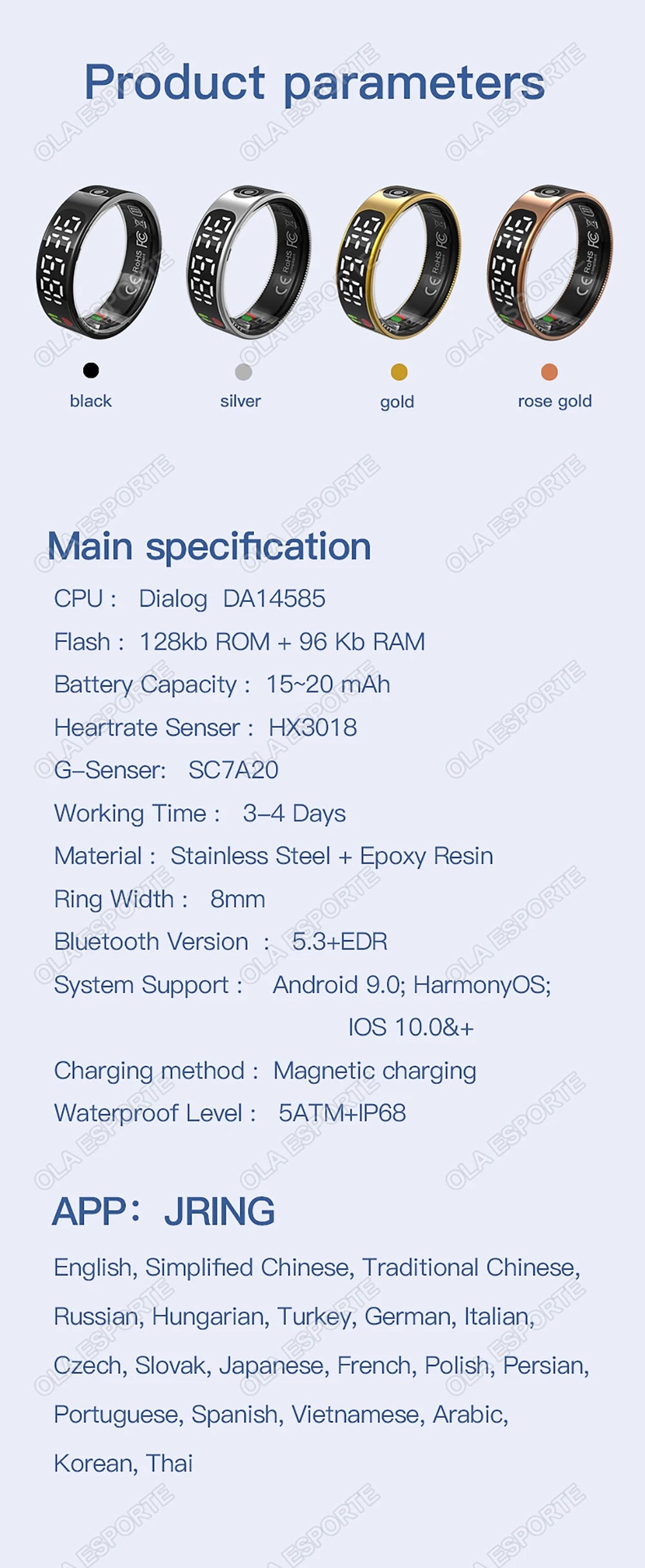 SR08 Smart Ring with Charging Box for Men Women LED Display Screen Gesture Control Health Monitor 5ATM Waterproof Sports Rings