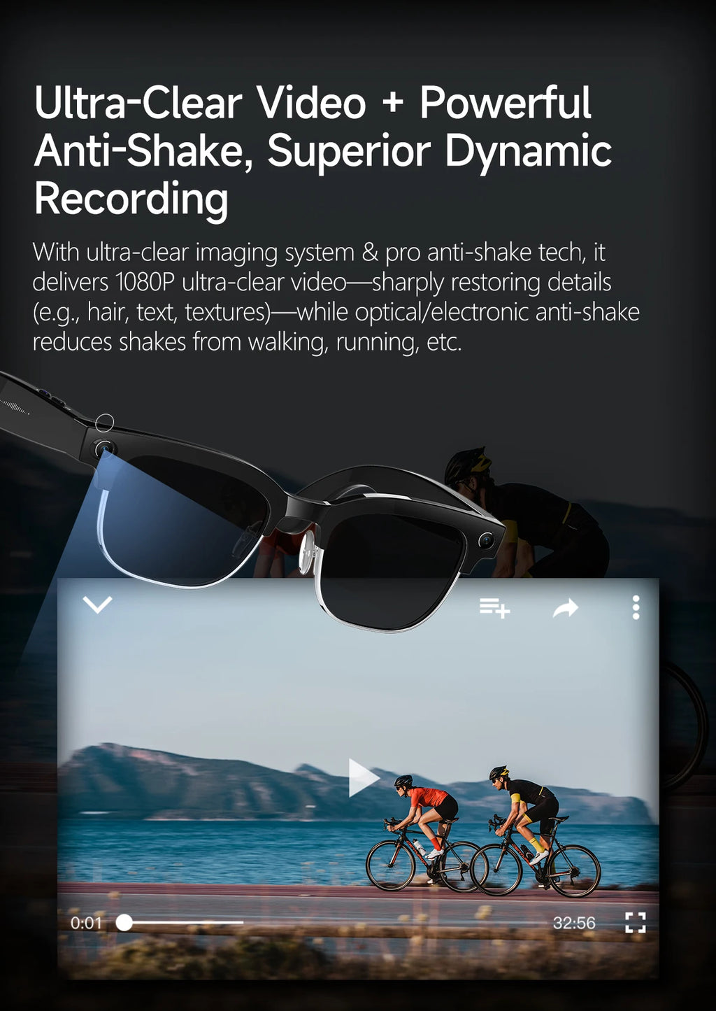 2026 AI Smart Glasses Men with 800W HD Camera Real-time Voice Translation & Call POV Video Recording Smart Eyewear Travel/Vlog