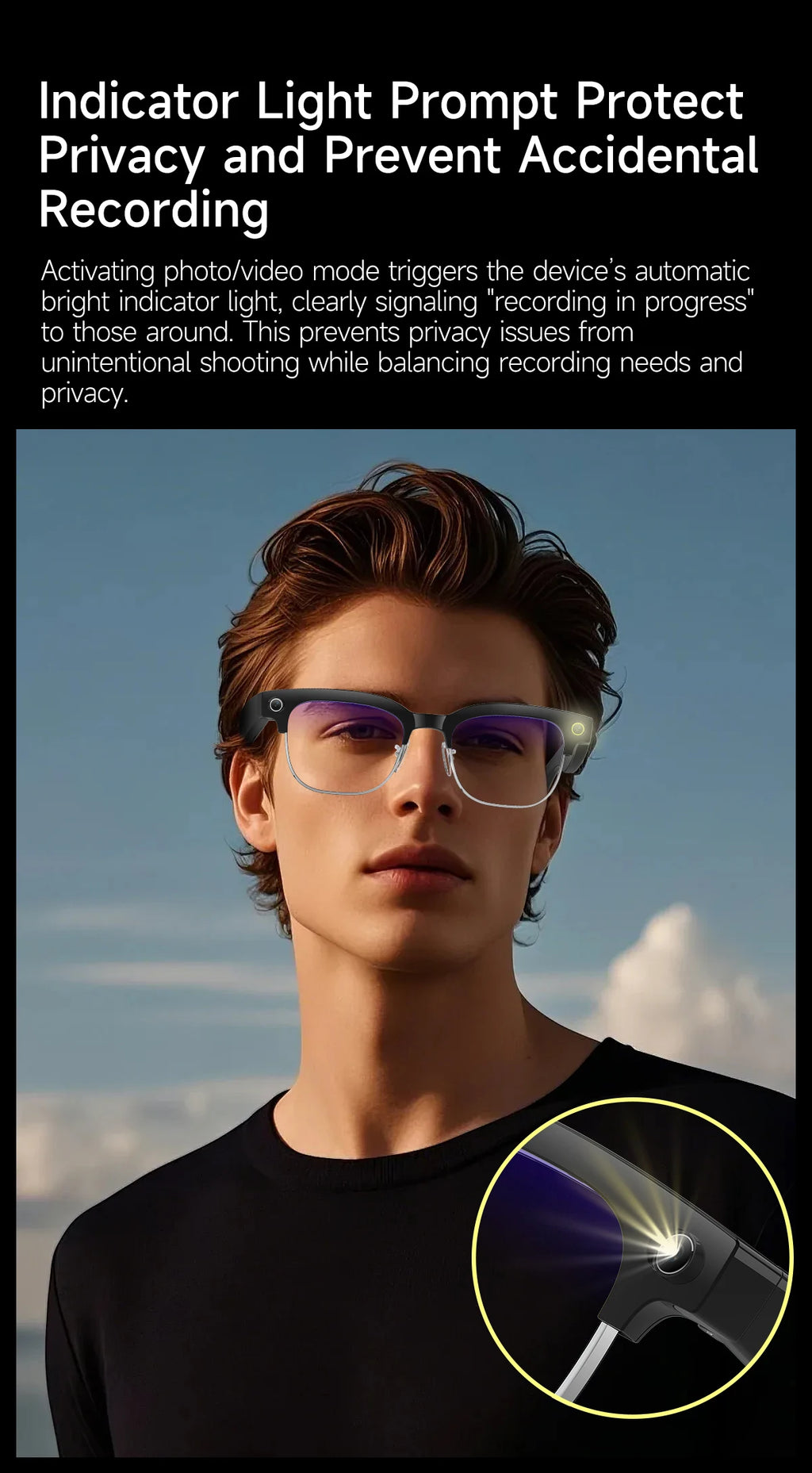 2026 AI Smart Glasses Men with 800W HD Camera Real-time Voice Translation & Call POV Video Recording Smart Eyewear Travel/Vlog