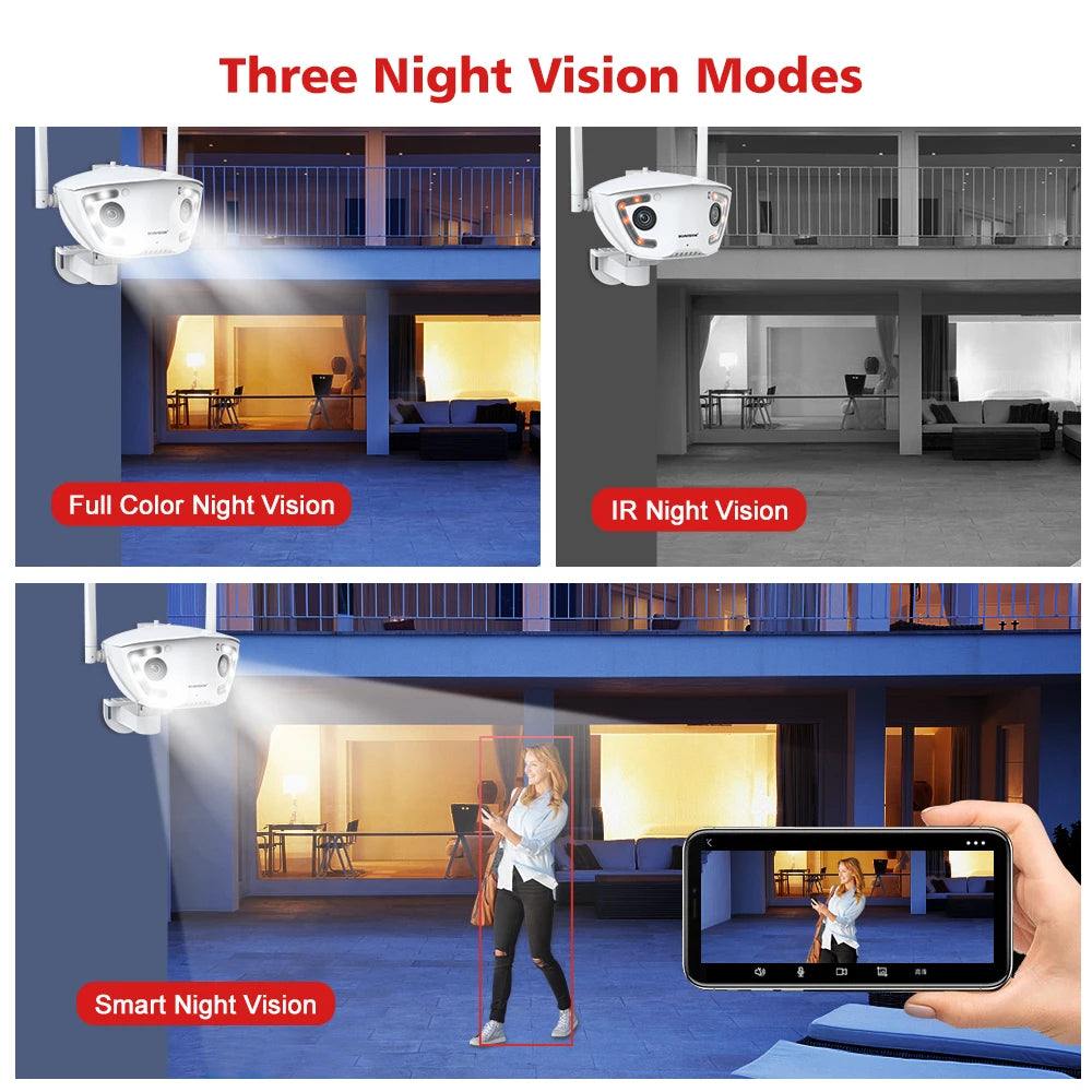 Wifi Surveillance Camera Outdoor 4MP POE Dual Lens 180° Ultra Wide Angle AI Human Detection Security Camera Camhipro APP