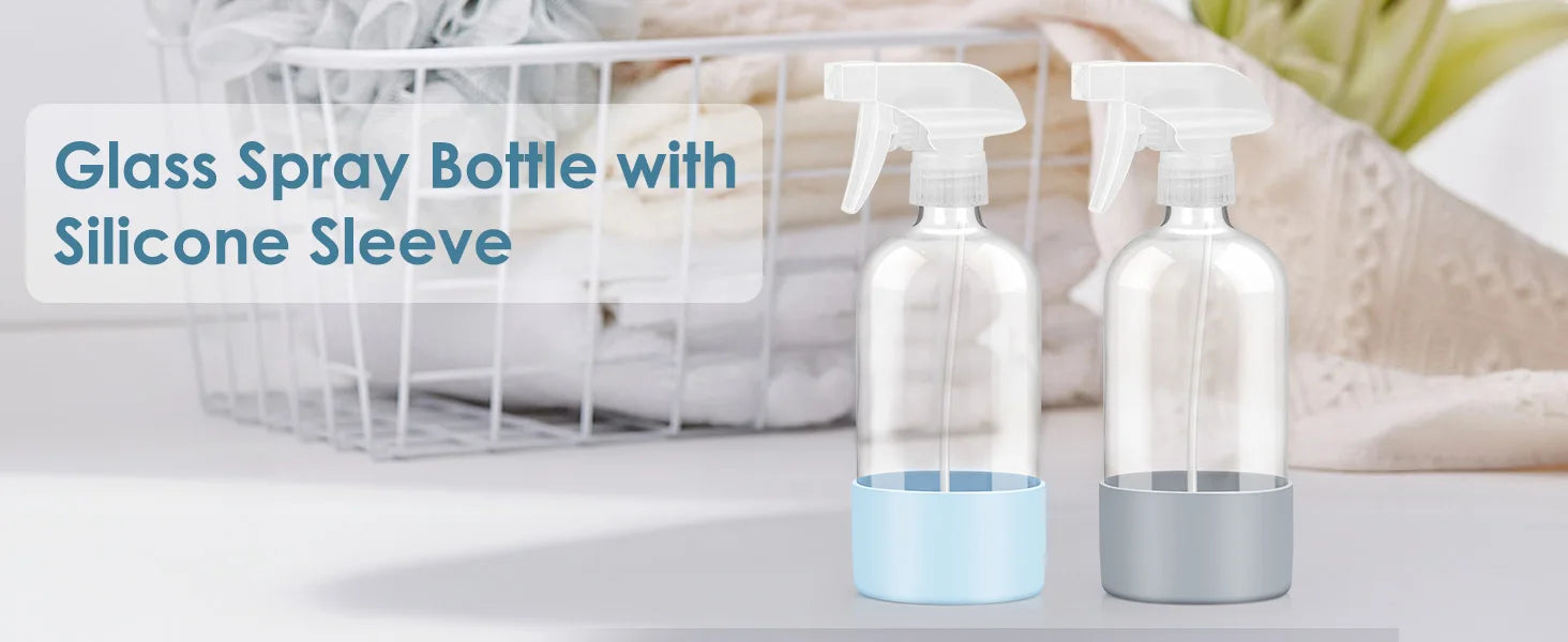 1/2PCS 500ML/16oz Glass Spray Bottle with Silicone Sleeve Empty Clear Bottle Set for Aromatherapy Facial Hydration Hair Care