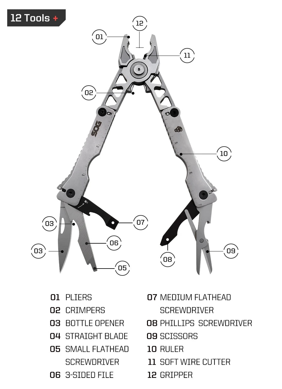 SOG Sync Mini Wearable Multitool Belt Buckle EDC Traveler Multi Tools Folding Pliers, Knife and 12 Survival Tools Kit For Men