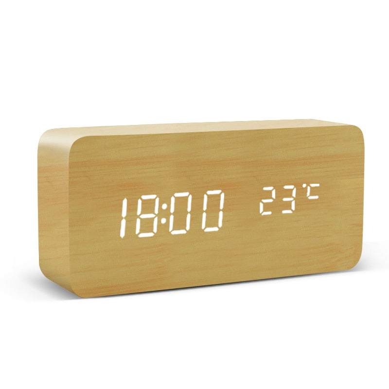 Table Voice Control Digital Wood Alarm Clock