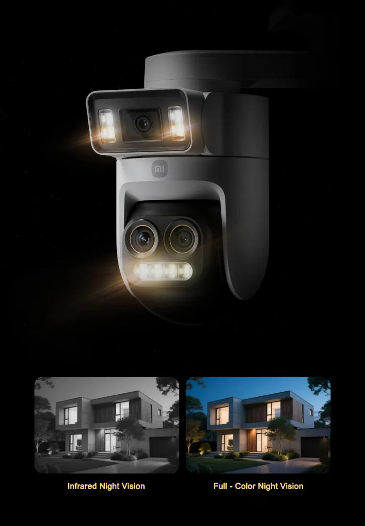 XIAOMI New Smart Outdoor Camera 4 Pro Triple Camera Zoom Edition，360° 5MP 3K，9x Hybrid Zoom，IP66，Chinese Version With Adapter