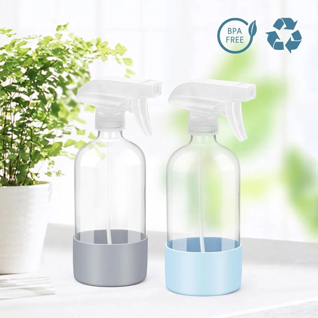 1/2PCS 500ML/16oz Glass Spray Bottle with Silicone Sleeve Empty Clear Bottle Set for Aromatherapy Facial Hydration Hair Care