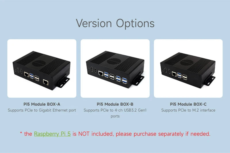 Raspberry Pi 5 All-In-One Mini-Computer Kit PCIe to 4-Ch USB3.2 Gen1 Ports Module BOX Aluminum Alloy Case for RPi 5