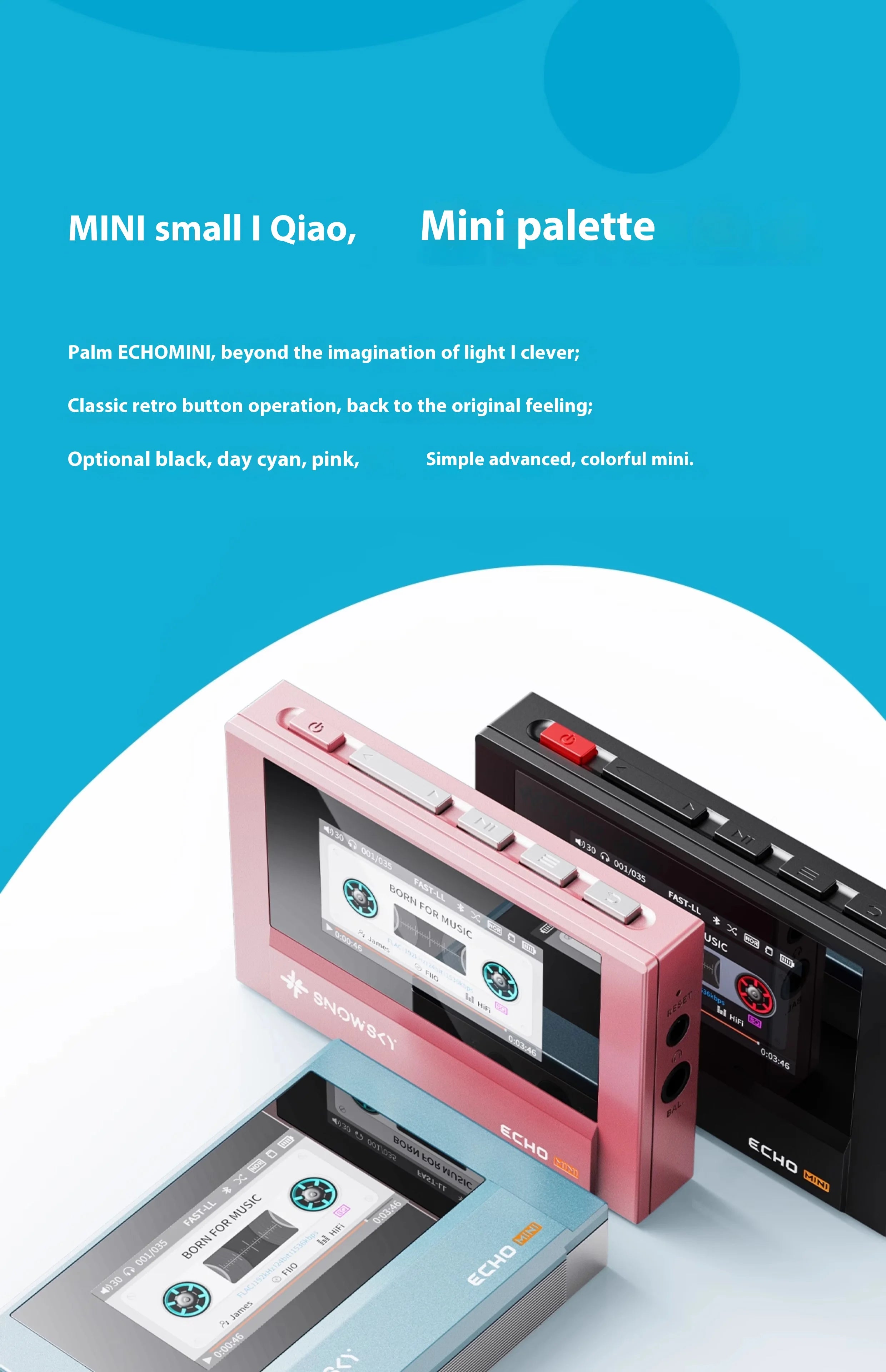 FIIO SnowSky ECHO MINI Wireless Bluetooth MP3 Player Portable Audio LCD Custom Mini Music Player for Music Lovers Gift Idea