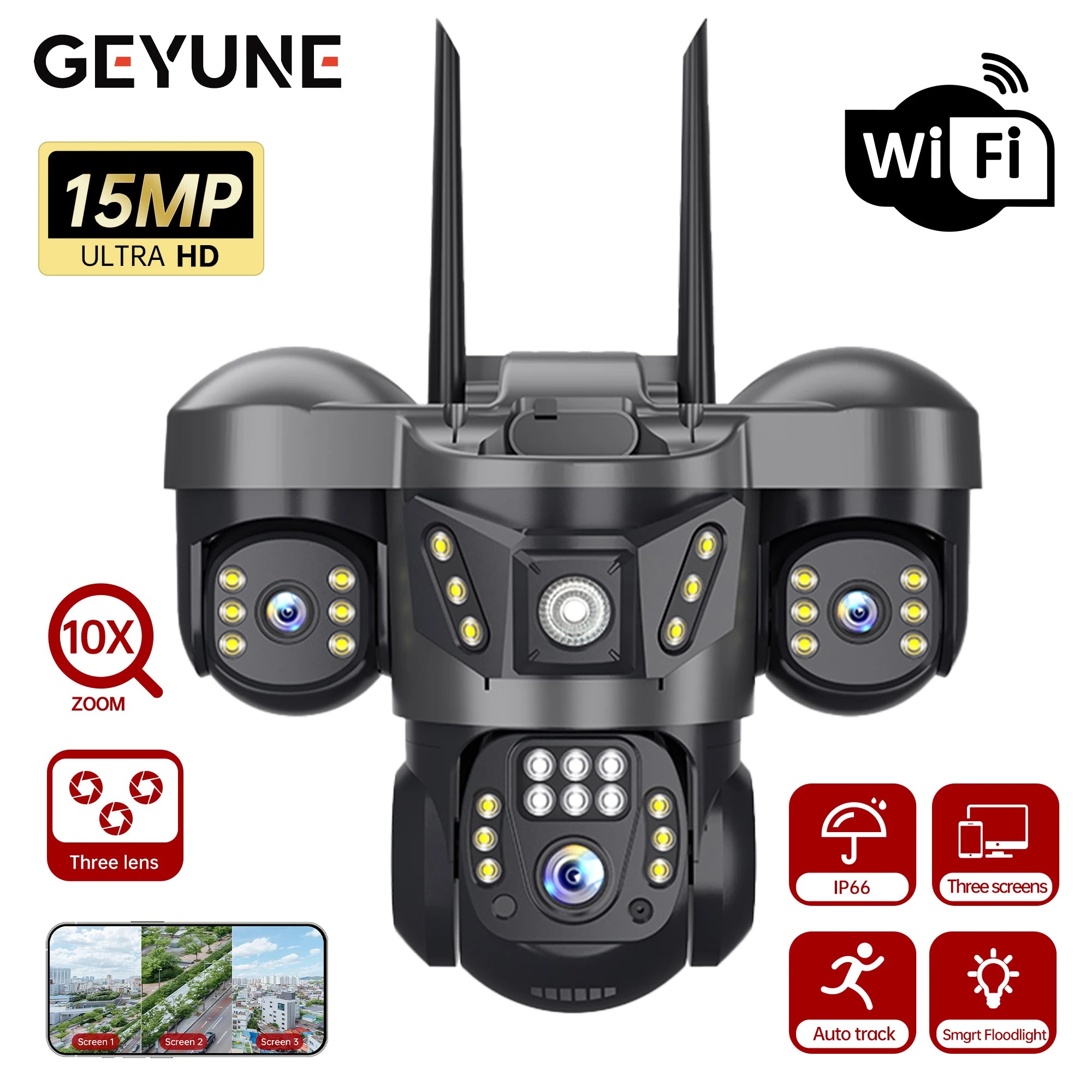 V380 Pro WiFi IP Camera Outdoor 15MP 8K Triple Lenses Triple Screens Security Video Monitor Night Vision Waterproof CCTV Cameras