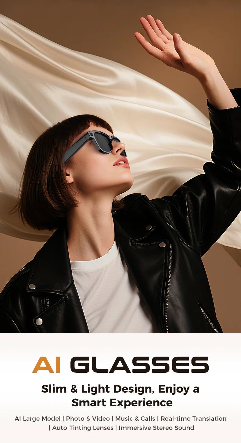 2026 AI Smart Glasses M02 Ultra 1080P HD Camera ChatGPT 3600mAh Charging Case Power Bank 32GB Translation Music Video Sunglasse