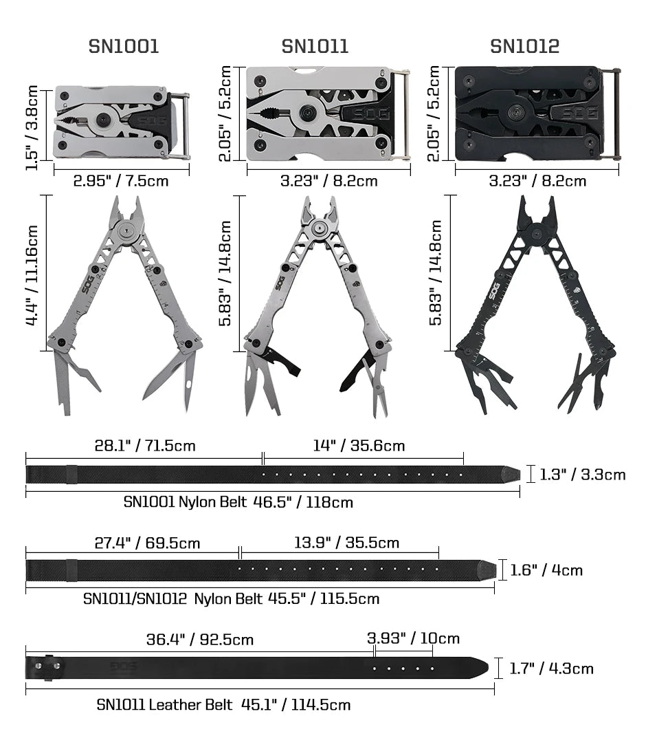 SOG Sync Mini Wearable Multitool Belt Buckle EDC Traveler Multi Tools Folding Pliers, Knife and 12 Survival Tools Kit For Men