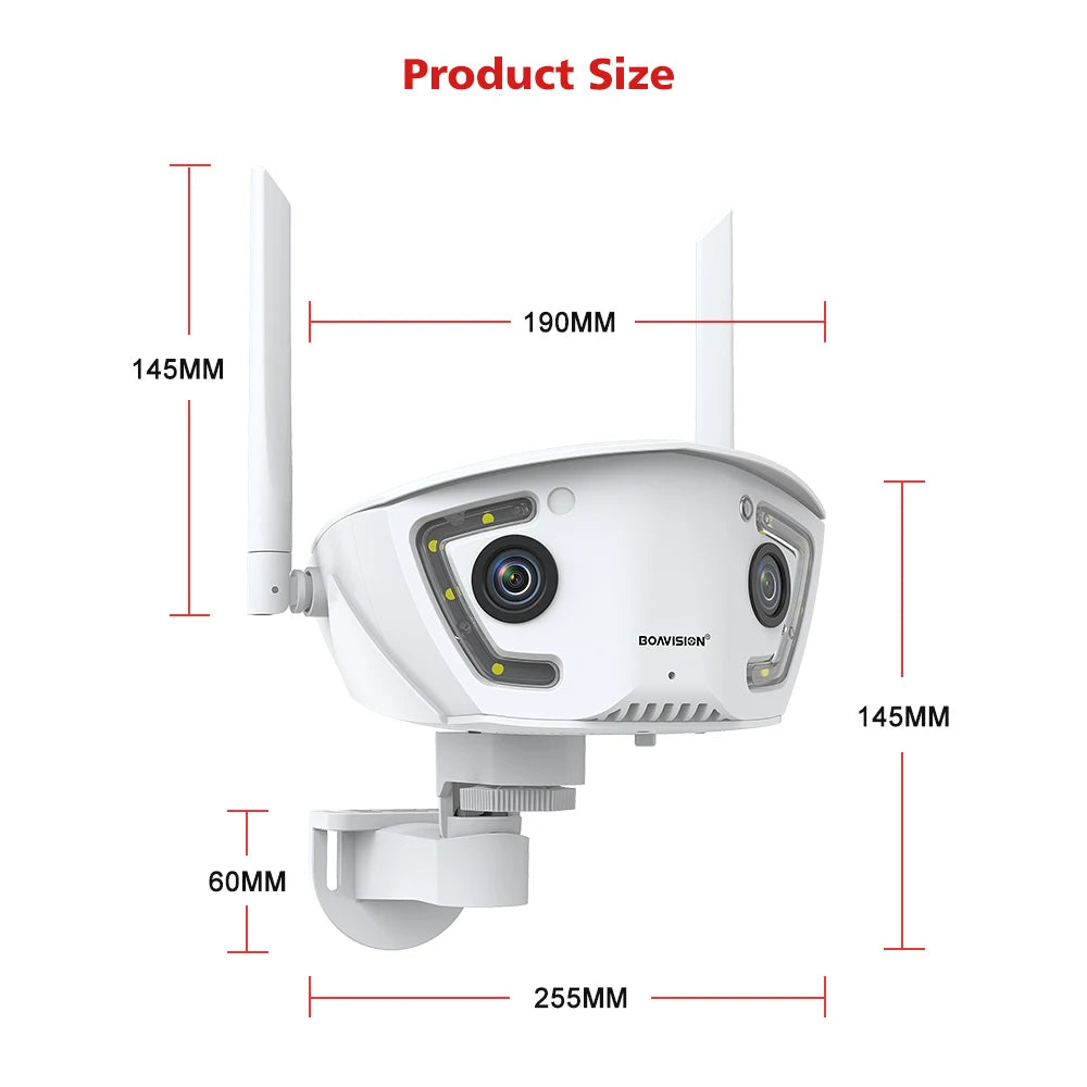 Wifi Surveillance Camera Outdoor 4MP POE Dual Lens 180° Ultra Wide Angle AI Human Detection Security Camera Camhipro APP