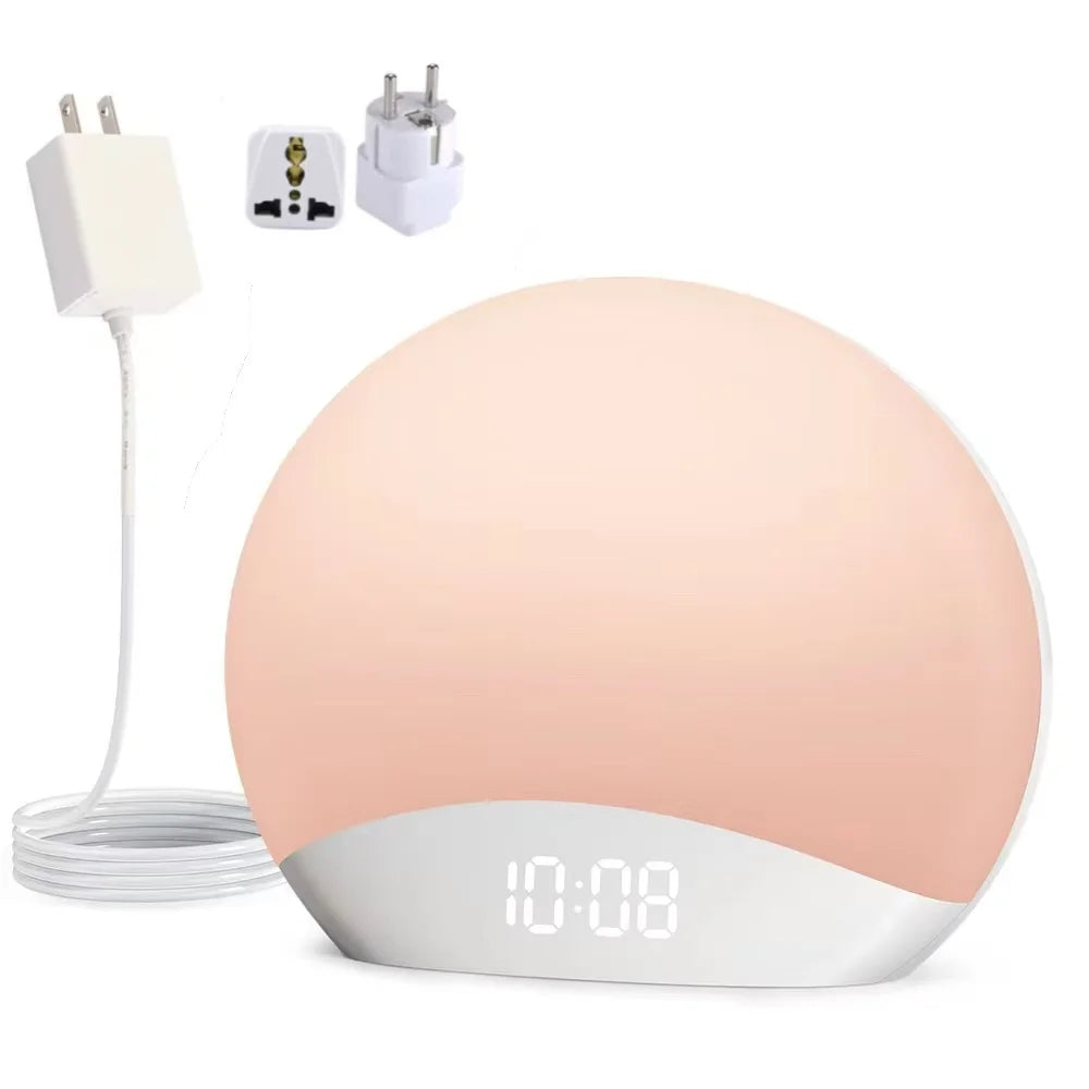 Awakening Wake Up Sunrise Alarm Clock Table Clock Dimmable with 3 Ring 8 Nightlight 26 Sound Sleep Timer Night Light