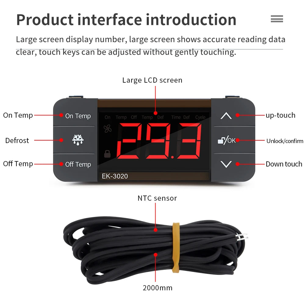 Digital Thermostat for Incubator Temperature Controller Heating Cooling Refrigeration Defrosting Fan Thermostat Relay Sensor