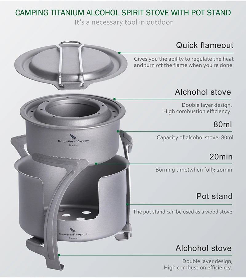 Boundless Voyage Ultralight Titanium Wood Burning Stove Camping Alcohol Stove Outdoor Multi-Fuels Mini Stove Small Stove