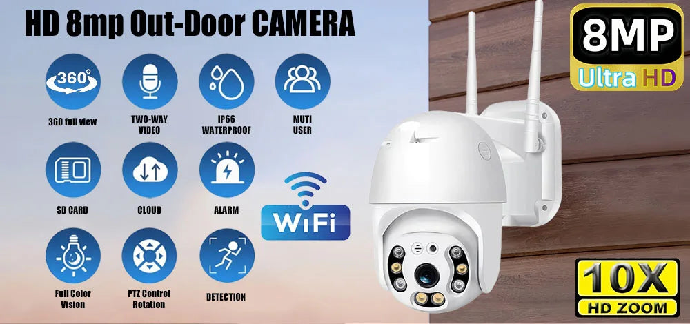 V380 Pro Security Camera 4K 8MP Ultra HD WIFI PTZ Dual Light Surveillance Camera Outdoor Wireless WIFI Smart Net Camera V380PRO