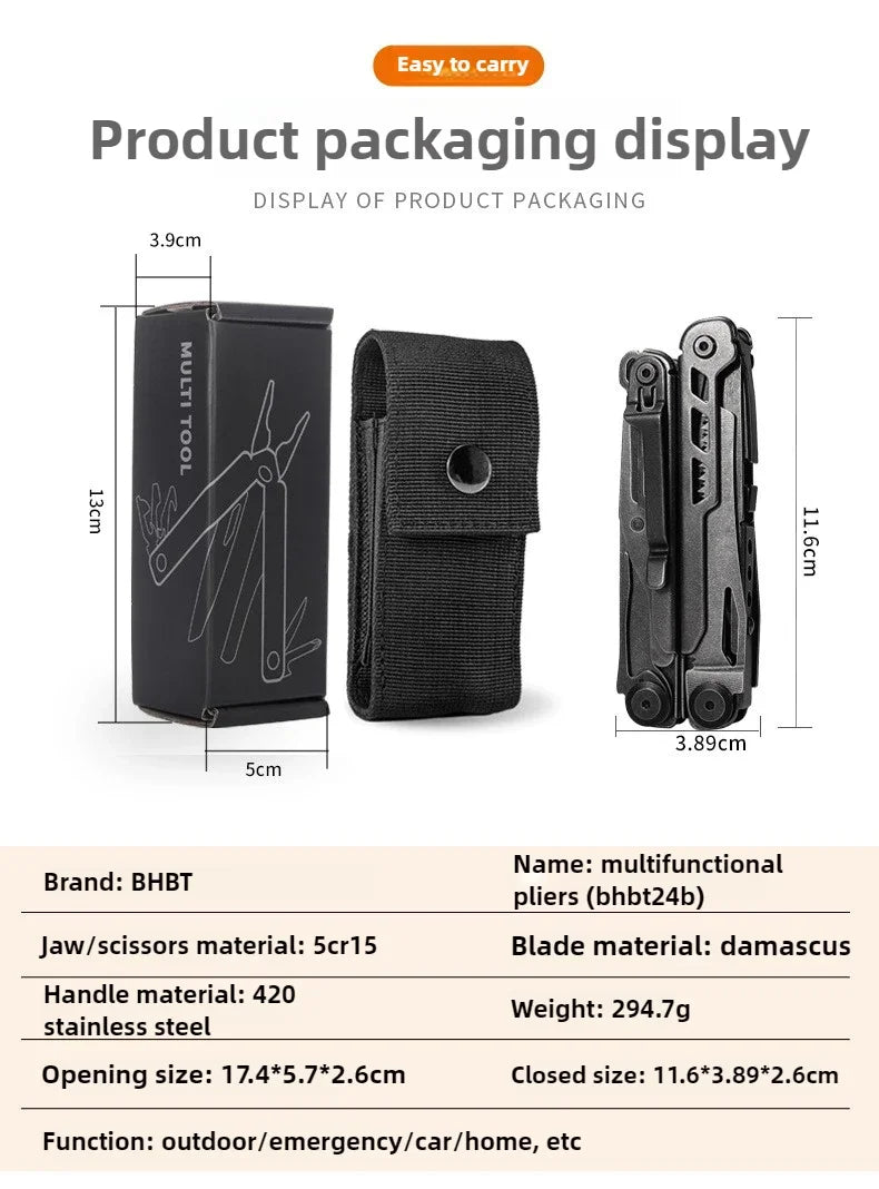 BHBT 15 in 1 Multi Tool Pliers Multi-functional Wrench with Damascus Knife Folding EDC Outdoor Survival Multi Tool Home Repair