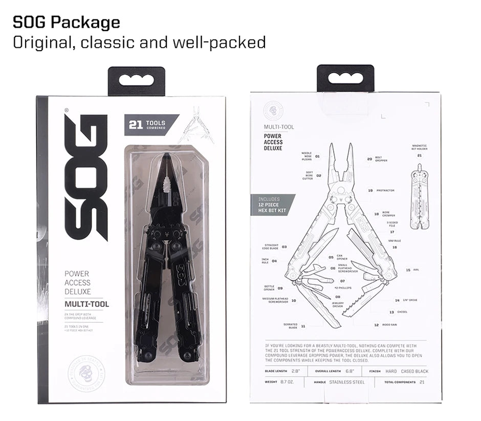 SOG 21 in 1 PowerAccess Multifunctional Folding Tactical Pliers EDC Pocket Multitoos Outdoor Survival Camping Supplies-PA2002-CP
