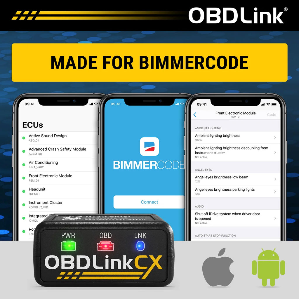 OBDLink CX -Designed For Bimmercode Bluetooth 5.1 BLE OBD2 Adapter Works with iPhone/iOS & Android, Car Coding, OBD II