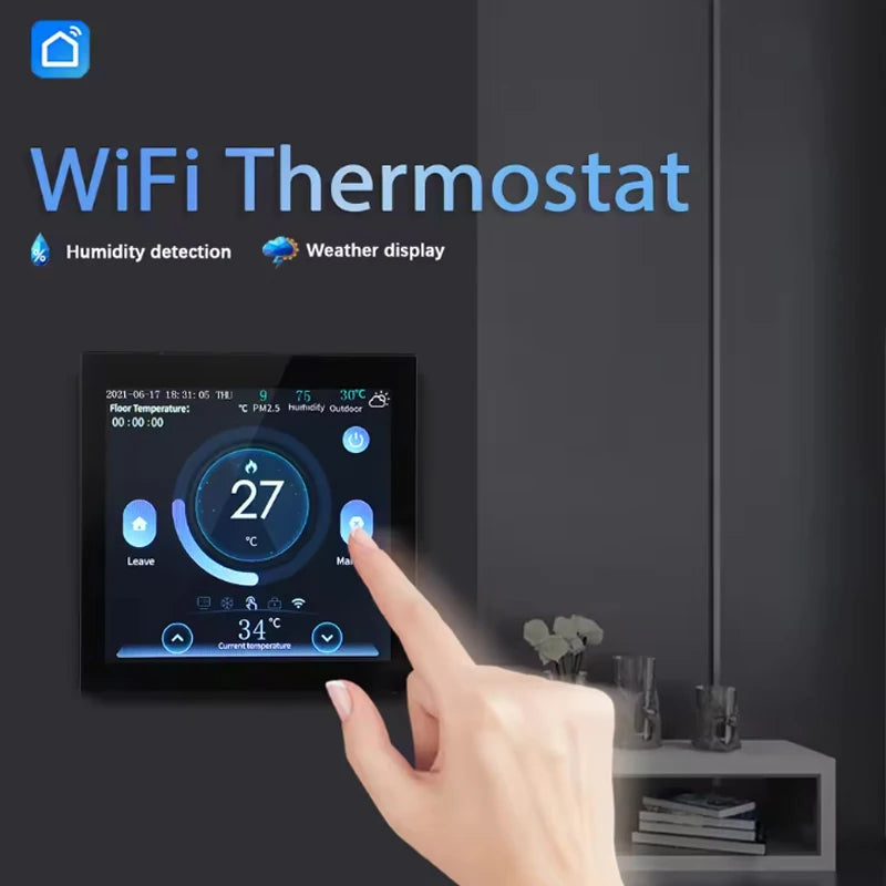WiFi Smart Thermostat with CO2 and Humidity Sensor Temperature Controller Work for Electric Floor Heating Water/Gas Boiler