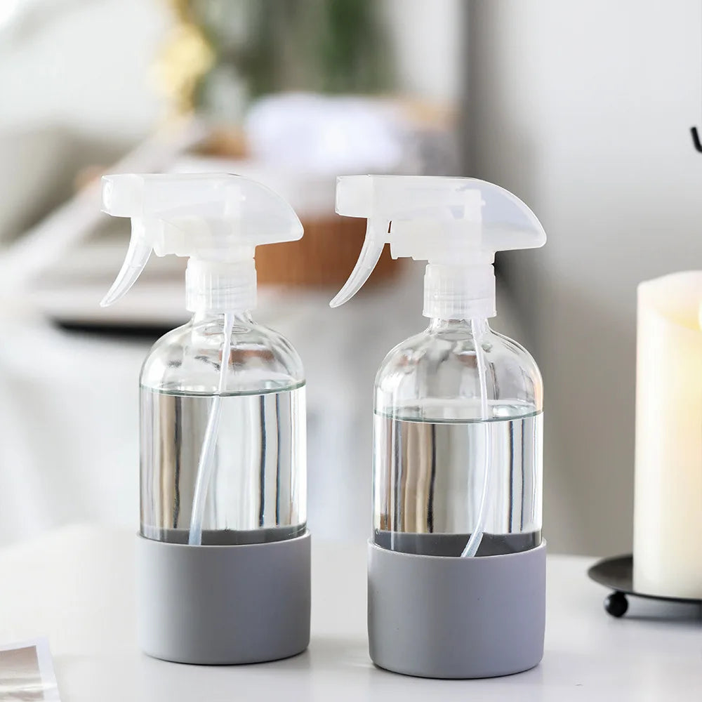 1/2PCS 500ML/16oz Glass Spray Bottle with Silicone Sleeve Empty Clear Bottle Set for Aromatherapy Facial Hydration Hair Care