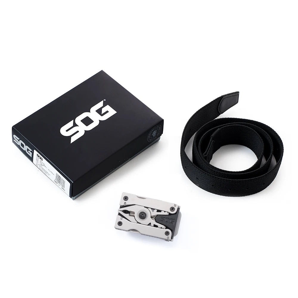 SOG Sync Mini Wearable Multitool Belt Buckle EDC Traveler Multi Tools Folding Pliers, Knife and 12 Survival Tools Kit For Men