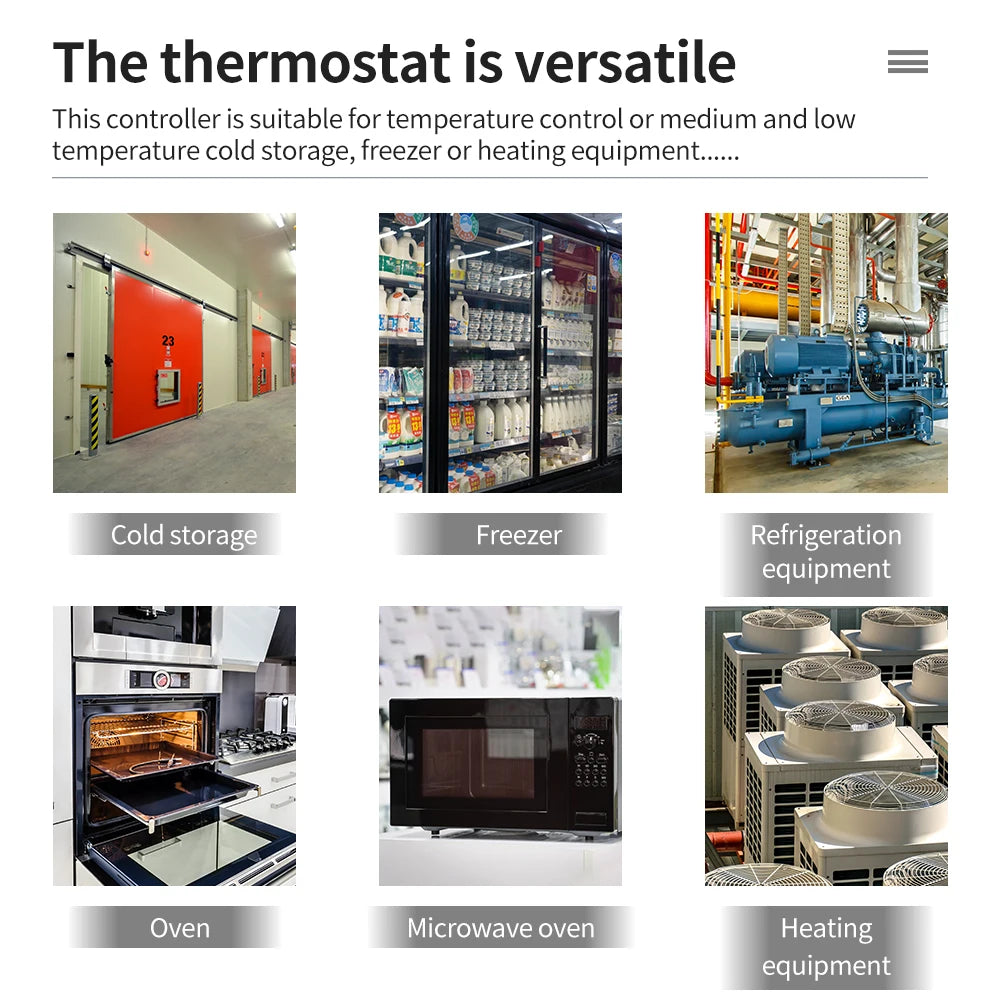 Digital Thermostat for Incubator Temperature Controller Heating Cooling Refrigeration Defrosting Fan Thermostat Relay Sensor