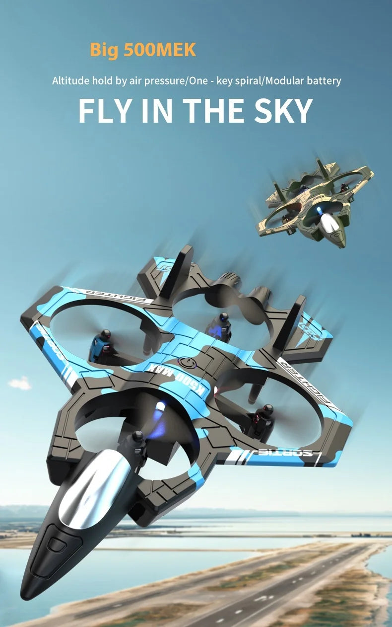 K500max Fighter Jet Quadcopter Drone Rolling Stunt Lights Rc Airplane no camera that can fly