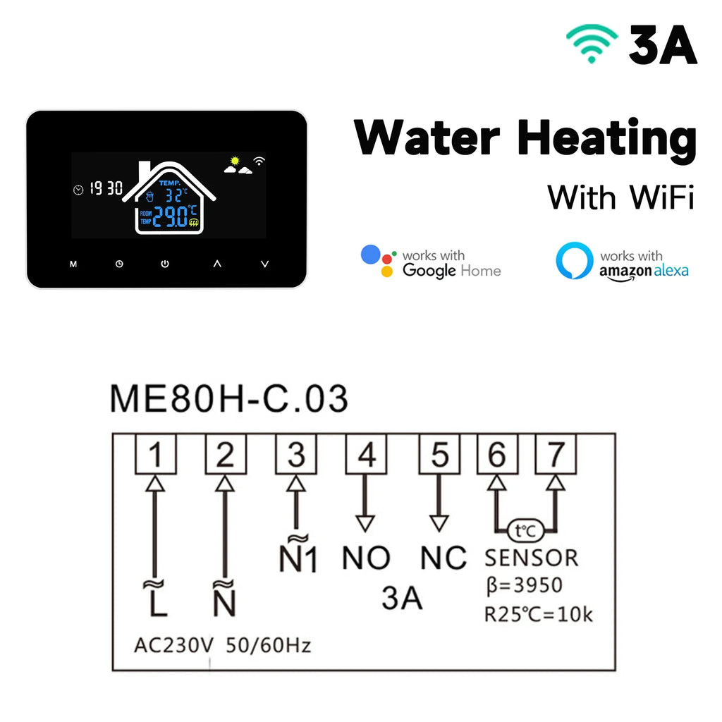 2024 New Smart Thermostat Tuya WiFi Temperature Controller Electric Floor Heating Plumbing LCD Display for Alice AlexaGoogleHome
