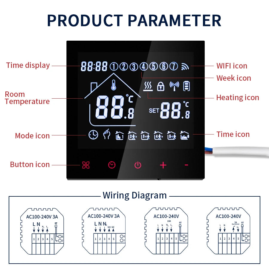 Smart Thermostat Wifi/NO Wifi Tuya Electric Floor Heating Temperature Controller Water/Gas Boiler Smart Life Work With Alexa