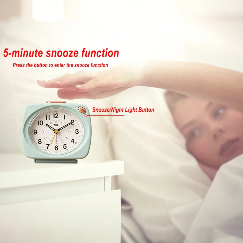 Music alarm clock, modern style, with snooze function and night light function, can run time, a good gift for the school season