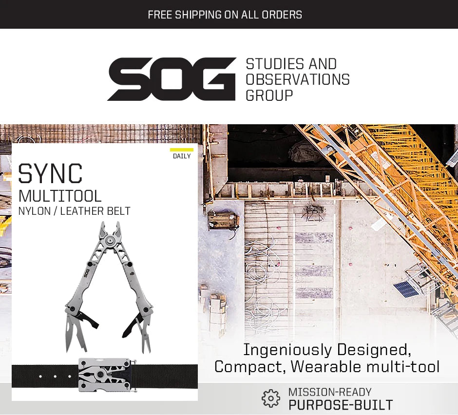 SOG Sync Mini Wearable Multitool Belt Buckle EDC Traveler Multi Tools Folding Pliers, Knife and 12 Survival Tools Kit For Men