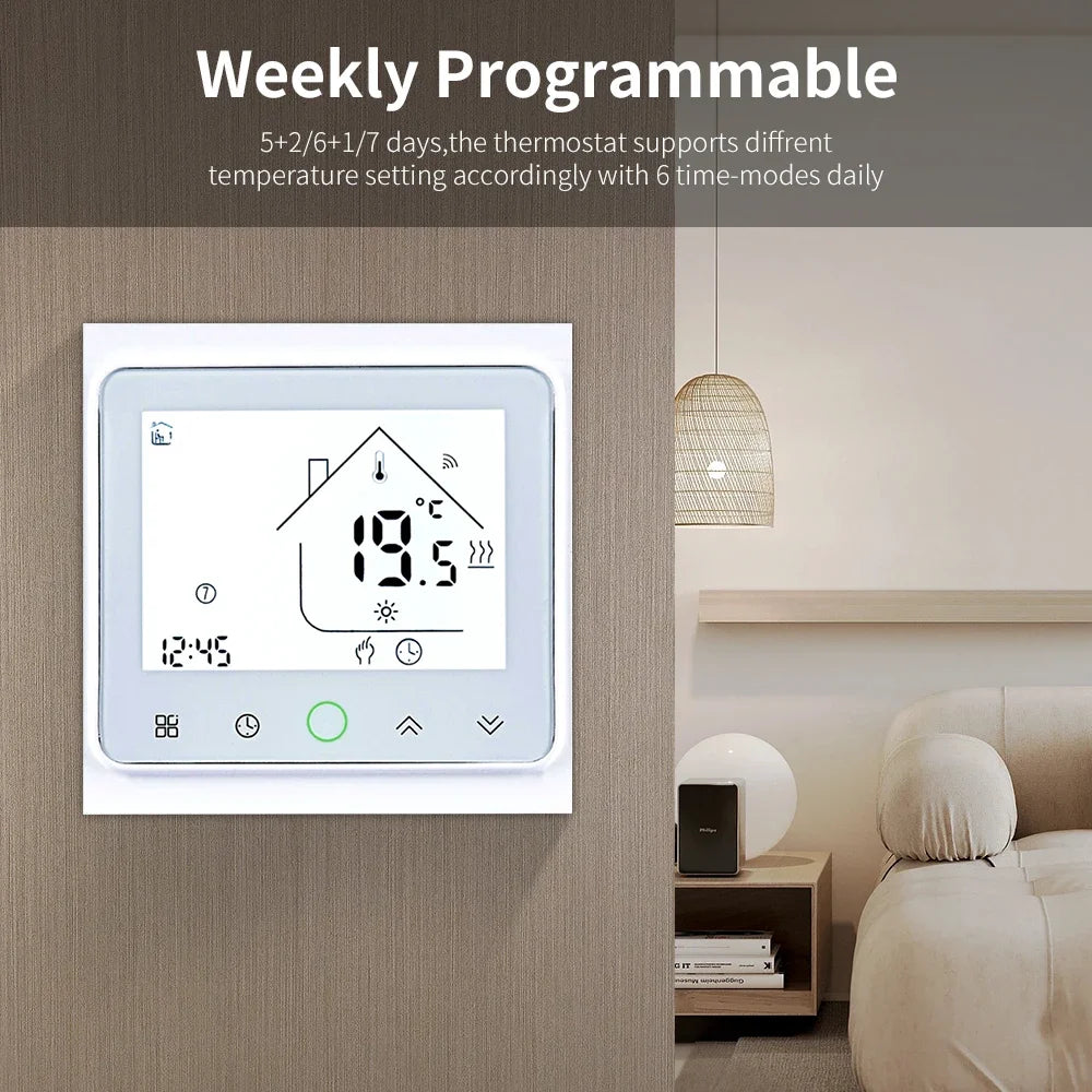 Smart WiFi Thermostat AC230V 3A 16A APP/Voice Control for Floor Heating with Digital LCD Display and Wall Mounted Installation