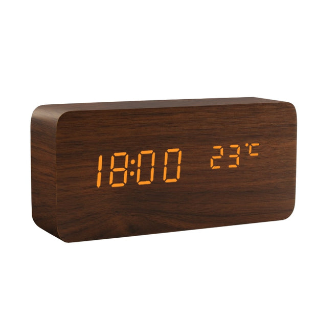 Table Voice Control Digital Wood Alarm Clock