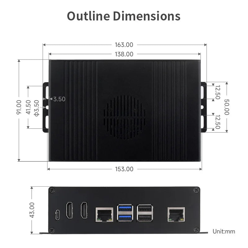 Raspberry Pi 5 All-In-One Mini-Computer Kit PCIe to 4-Ch USB3.2 Gen1 Ports Module BOX Aluminum Alloy Case for RPi 5