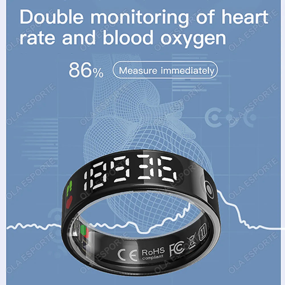 SR08 Smart Ring with Charging Box for Men Women LED Display Screen Gesture Control Health Monitor 5ATM Waterproof Sports Rings