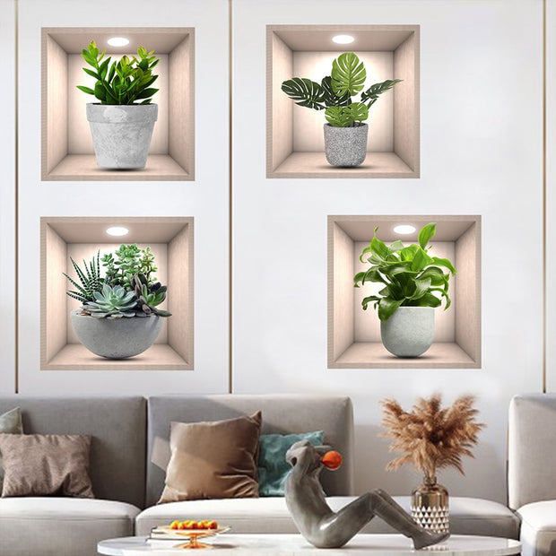 4pcs Plant Pattern Wall Sticker For Living Room