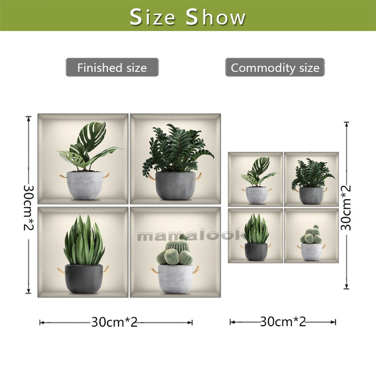 4pcs Plant Pattern Wall Sticker For Living Room